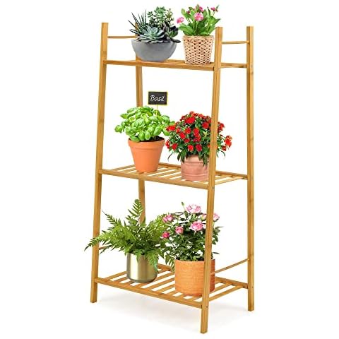 COSTWAY Pflanzenregal Blumenregal, Blumenständer Garten, Blumentreppe Bambus Cover