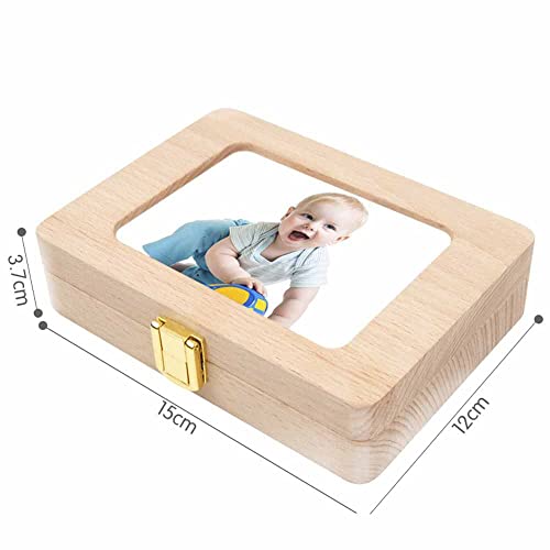 ATIN Baby tanden doos, houten kinderen tanden organizer doos met fotolijst geheugen, melk tanden opslaan organizer kit voor kinderen melk tanden lanugo geheugen opbergdozen - Image 4