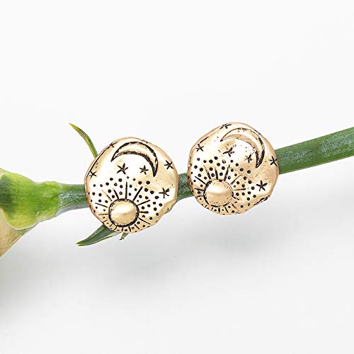 Vintage Gold Silver Tiny Sun and Moon Planet Circle Stud Earring Mini Earrings3