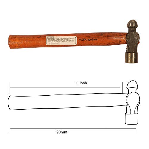 Image of Tata Agrico Ball Point Hammer 300g | High Carbon Steel Head | Polished Face & Peen | Wooden Handle | Ideal for Mechanics, Engineers, Garage & DIY Metalwork