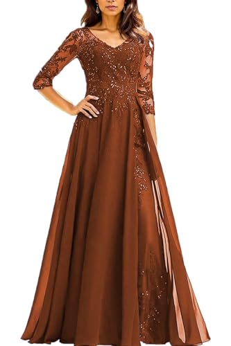 Sequins Applique Mother of The Groom Dresses for Women with Sleeve V-Neck Chiffon Mother of The Bride Dresses