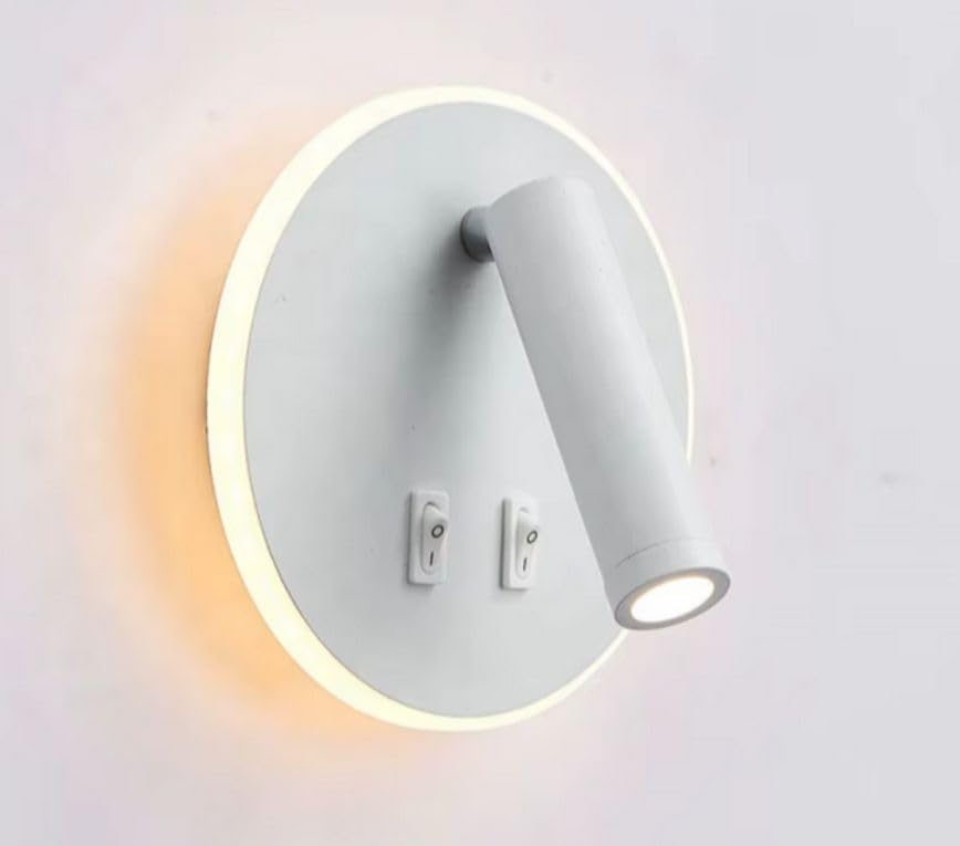 PAPUQ Aplique LED de pared orientable y giratorio, lacado Blanco mate, led 3+9W y 1200 lúmenes, tono de luz cálida 3000K.