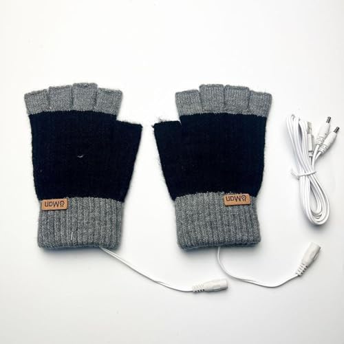 USB Heated Gloves Fingerless Electric Heating for Computer Gaming Office Work Typing Winter Hand Warmers- Black2
