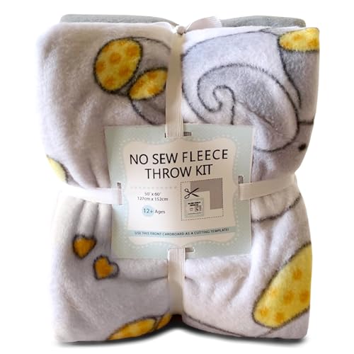 YourFleece No-Sew Throw Fleece Fabric DIY Blanket Making Kit, Make Your Own, Anti-Pill, Elephants, 50x60 Inches