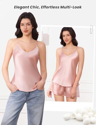 Image of THXSILK Silk Women's Pajama 2 Piece Set 6A+ Grade 100% Mulberry Silk Nightgown Soft Luxury V Neck Cami Shorts Sets Sleepwear