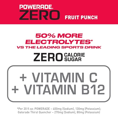 Image of POWERADE ZERO Fruit Punch, 20 fl oz, 8 Pack | Sugar-free Sport Beverage Enhanced with Electrolytes | 50% More Electrolytes vs. the Leading Sports Drink (per 12oz serving)*