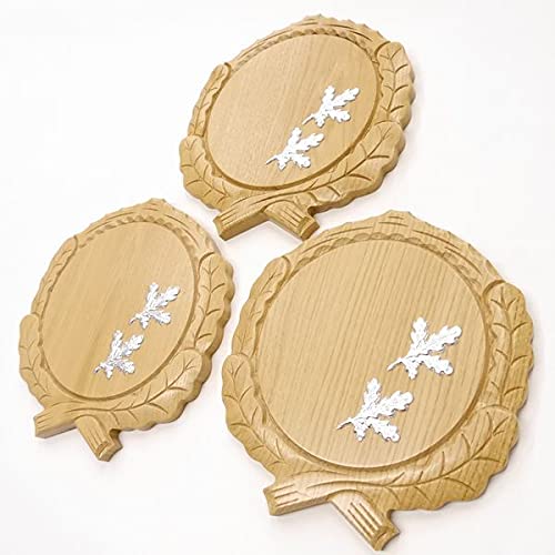 GTK 3 placas de cuña talladas de roble claro AF 19 cm con 6 hojas de roble portada de aluminio para cuñas, tabla de especias, cartel para trofeos