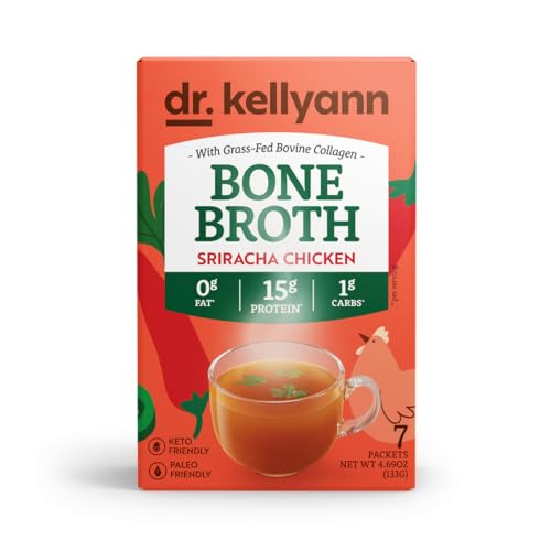 Image of Dr. Kellyann Sriracha Chicken Bone Broth Packets (7 Servings) 16g Protein, Grass-Fed Collagen, Keto & Paleo-Friendly, 1 Box