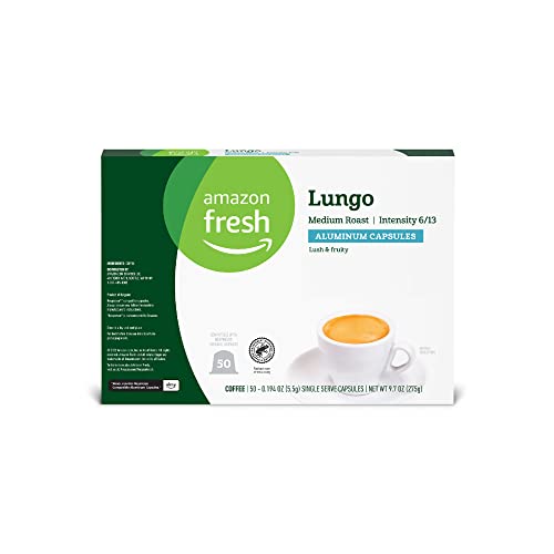 Image of Amazon Fresh Espresso Lungo Medium Roast Aluminum Capsules, Compatible with Nespresso Original Brewers, 50 Count (5 Packs of 10)