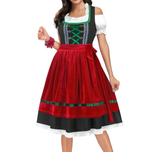 Disfraz de tirolesa elegante para mujer, vestido de fiesta de Halloween, estilo histórico, con cuello de encaje y corbata en la cintura, Vino, M