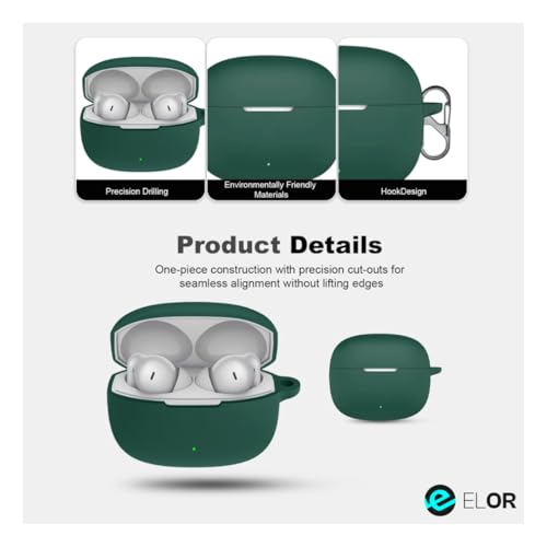 Image of ELOR Premium Silicone Case Cover Compatible with OnePlus Nord Buds 4 Pro (Earbuds Not Included) (Dark Green)