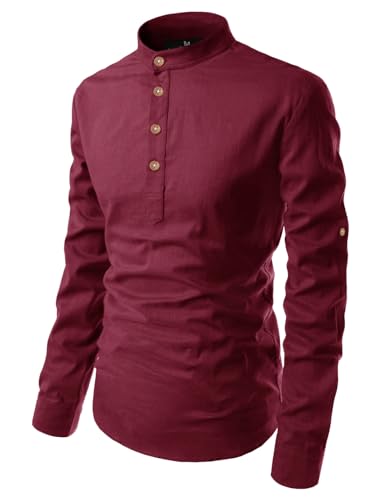 Image of Univibe Full Sleeve Chinese /Rounded /Mandarin Collar Pure Cotton Casual, Wedding, Party, Festival Stylish Short Length Slim fit Kurta Style Shirt for Men and Boys.