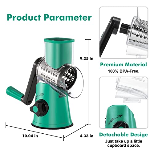 Image of Cheese Grater Rotary, Rotary Grater for Kitchen, Kitchen Grater Vegetable Slicer with 3 Drum Blades, Fast Cutting Cheese Shredder for Vegetables and Nuts
