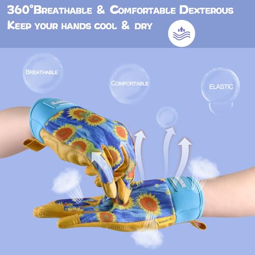 Image of Leather-Gardening-Gloves for Women - Thorn-Proof Work-Gloves with Touch Screen for Weeding, Digging, Planting,Pruning Yard garden Gloves -Medium