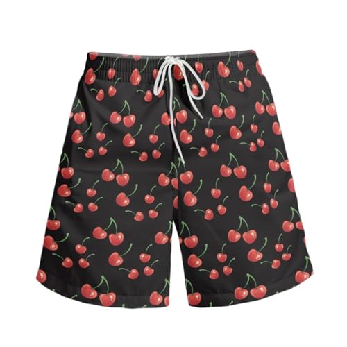 PinUp Angel Red Cherry Black Print Men's Swim Trunks Beachwear Outdoor Quick Dry Retro Drawstring Board Short Bathing Suit Shorts for Beach Travel
