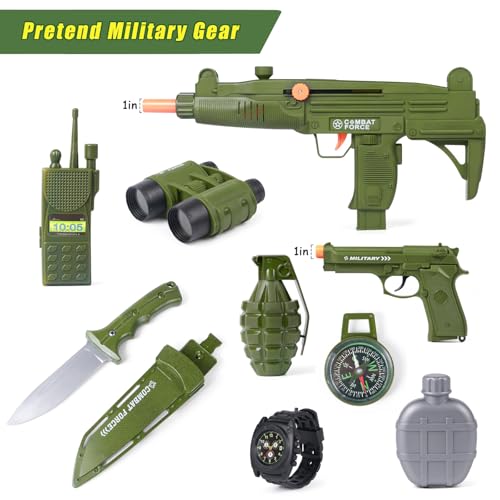 Army Soldier Military Costume for Kids Boys Girls Halloween Dress Up Role Play Set with Toy Accessories