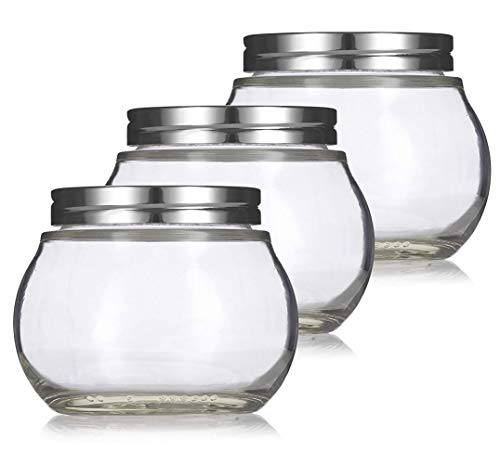 Clear 8 oz  220 ml Round Glass Jar with Silver Metal Lid 3 pack - for Home Storage and Organization Kitchen Wedding and Shower Gifts