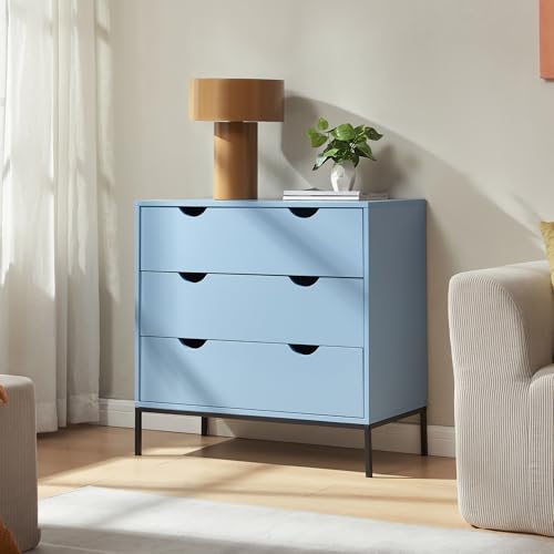 [en.casa] Cajonera Colwyn con 3 Cajones Cómoda Mueble Versátil Aparador para Comedor Dormitorio Salón Sala de Estar Recibidor MDF Metal 78 x 80 x 40 cm - Azul/Negro
