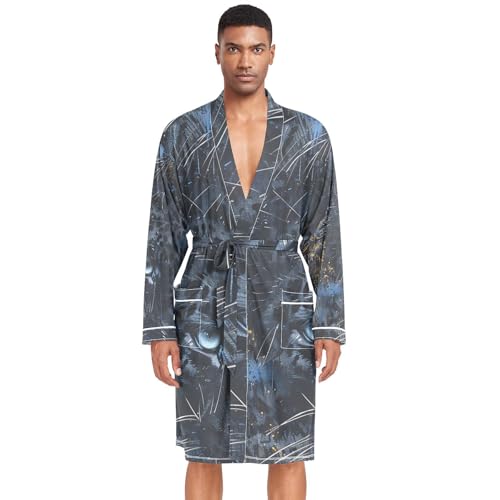 Amooorous - Albornoz negro para hombre, bata ligera de verano para hombre, bata de baño única para baño, talla L