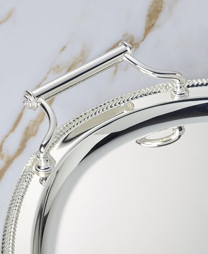 Image of Reed and Barton Kitchen and Dining, Gallery Oval Silverplate Tray with Handles, Silverplated Material, Handwash, Serving Trays, Round Tray, Home & Kitchen Accessories (Silver, 1 Piece, 13x17 Inch)