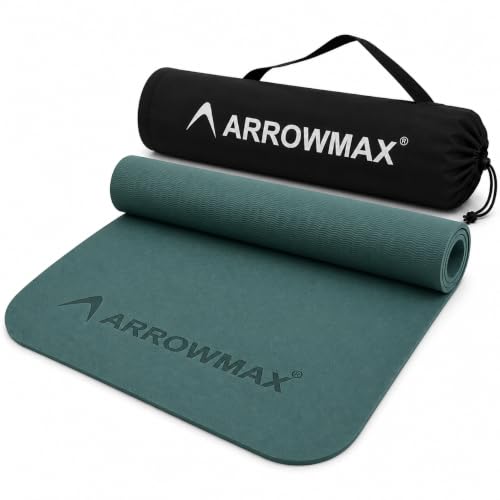Image of Arrowmax 4mm Yoga Mat with Carry Cover for Men & Women, Anti-Skid Exercise Mat for Yoga, Pilates, Meditation, Stretching & Home Workout, Lightweight Portable Fitness Mat (GREEN)