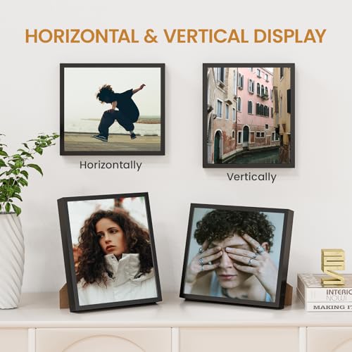 Image of 7x8 Aluminum Metal Picture Frame,Tempered Glass Black Photo Frame 7x8 for Family Photo,Posters,Art,Document to Wall Mount Horizontally or Vertically