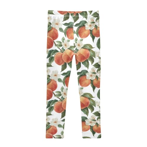 Girls Leggings Peach White Flowers Soft Toddler Leggings for Girls Kids Pants Size 4T-10T2