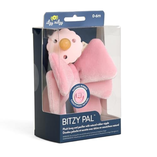 Image of Itzy Ritzy Pacifier & Lovey Set - Natural Rubber Paci with Stuffed Animal Lovey - Detachable Velour Bow Pacifier Holder & Coordinating Natural Rubber Soother, Ideal for Ages 0-6 Months (Bow)