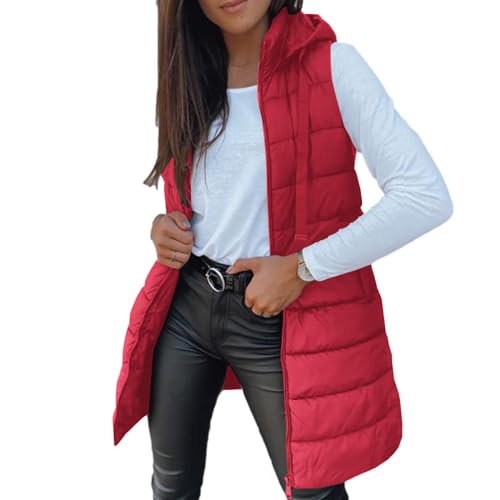 Toumov Puffer Vest Women Quilted Padded Warm Coat Outwear Button Down Zip Up Sleeveless Vests Fall Winter Hooded Jackets