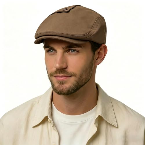 Image of ZLYC Men Cotton Flat Cap Summer Scally Ivy Gatsby Newsboy Beret Driver Cabbie Hunting Hat