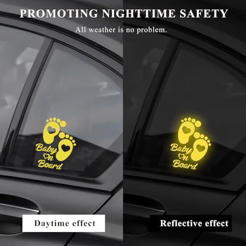 Image of Baby on Board Car Sticker, High Intensity Reflective Baby on Board Footprint Safety Warning Decal, Waterproof Kids on Board Baby in Car Feet Decal Sticker for Bumper (Yellow)