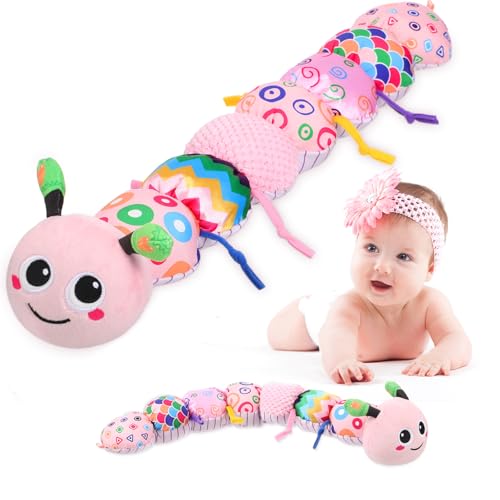 Baby Sensory Toys 0-6 Months – Tummy Time Gifts Stuffed Caterpillar Toys for 0-3 3-6 6-9 6-12 Months Newborn Infant Rattles Crinkle Textures Soft Plush 3 4 5 6 7 8 9 10 Months Boys Girls Present