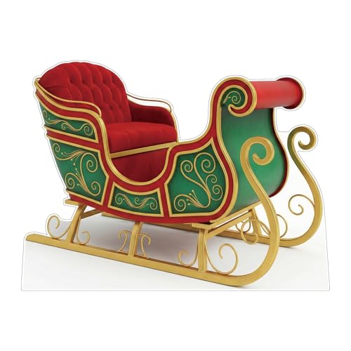 111PRINT Santa Claus Sleigh Life Size Cardboard Cutout 6FT Christmas Sleigh Standee Decorations Photo Props for Party Celebration Indoor & Outdoor Decor Corrugated Plastic