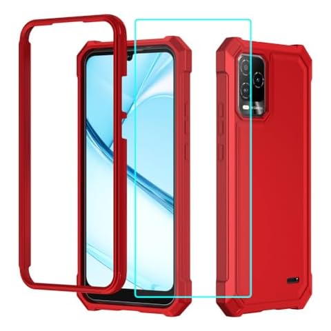 Lozeguyc for BLU View 5 Pro B170D Case with Screen Protector,Full Body Protection Front PC Back Soft Silicone Bumper,Heavy Duty Protection Shockproof Phone Case for BLU View 5 Pro Red Cover