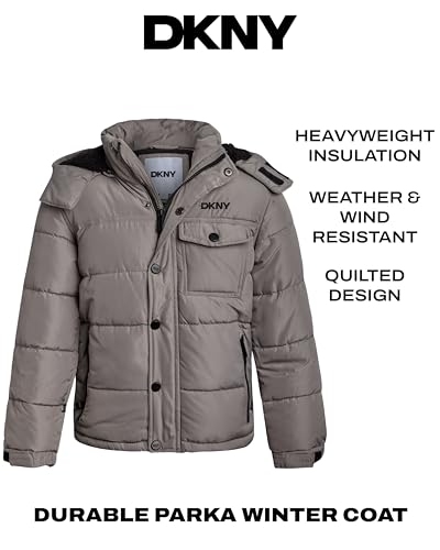 Image of DKNY Boys Puffer Jacket - Wind Water Resistant Polar Fleece Lined Boys Winter Coat - Cozy Kids Jacket with Sherpa Lined Hood