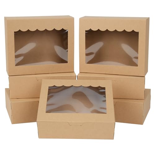 AWCIGG Caja de Pastelería Kraft Pequeña de 12 Piezas, 15,3 x 12,7 x 5,1 cm Caja de Regalo con Ventana Transparente para Galletas, Pastelería, Tarta