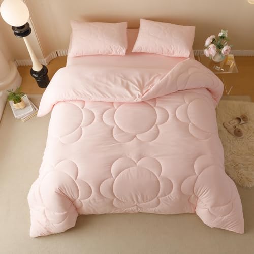 Image of KAREVER Pink Flower Comforter Full Pink Sunflower Print Bed Full Comforter Set 3 Pieces Dark Pink Floral Comforter Set for Boys Girls Teens Bedroom Decor All Season Hotel Quality Comforter Set