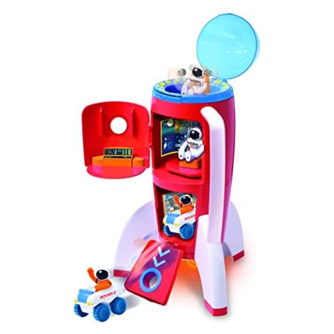 ASTRO VENTURE Spaceship Rocket Toy Playset with 2 Astronauts and Rover Vehicle - Lights and Sound, Carrying Handle Play and Explore Space Cover