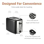 Amazon Basics 2 Slice Toaster, With 6 Browning Settings, Extra Wide Slots For Bagels and Special Breads, Removable Easy-to-Clean Crumb Tray, Cancel/Defrost/Bagel Buttons, 900W, Black & Silver - Image 3
