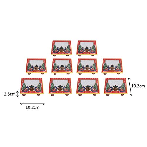 Image of Handicrafts Paradise (4 x 4 inch, Set of 10 Pc) Marble Chowki for Pooja, Home Mandir, Idols Statues Pratima, Home Decor Showpiece for Bulk Return Gifts