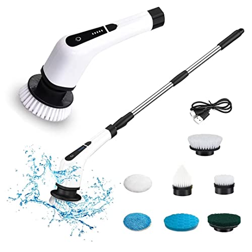 HLXDDP Electric Spin Scrubber,Cordless Cleaning Brush,Bathroom/Shower Scrubber with Adjustable Extension Handle & 7 Replaceable Brush Heads for Floor Wall Bathtub Tile Sink Bathroom