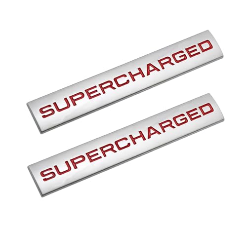 Image of 2pcs Supercharged Metal Car Emblem Premium Auto Badge Rear Trunk Side Decal Sticker (Silver Red)