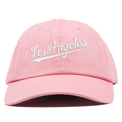 Top Level Apparel Los Angeles Cursive Logo Embroidered Low Profile Soft Crown Unisex Baseball Dad Hat Lightpink #TOP17