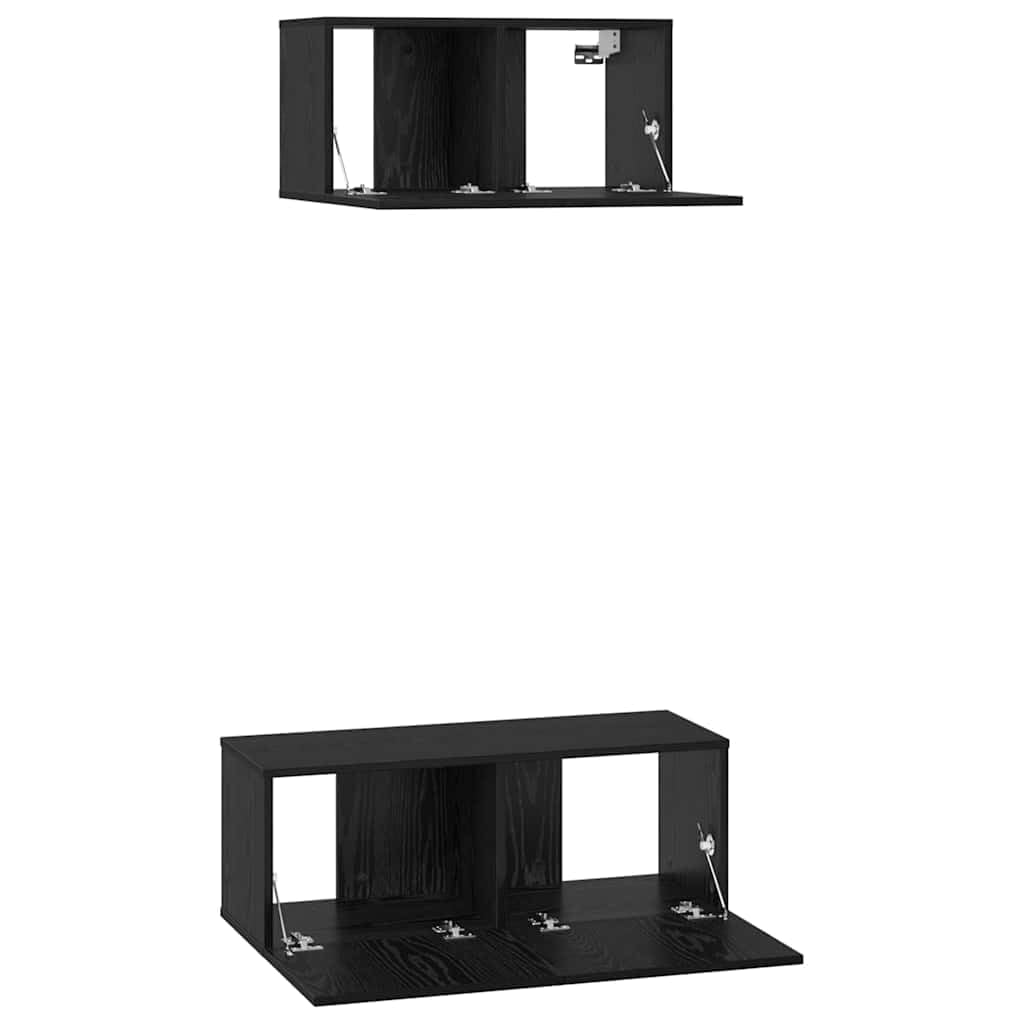 Set 2 Mobili TV da Parete RovereNero Legno Ingegnerizzato | Coppia di pensili sospesi per soggiorno,ideali per ottimizzare lo spazio e organizzare decoder e accessori.