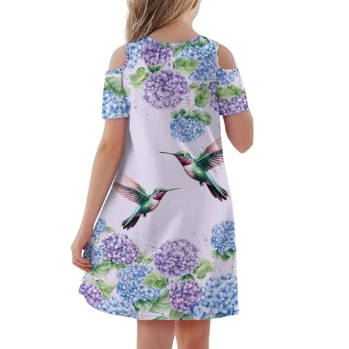 PinUp Angel Girl's Short Sleeve Cold Shoulder Casual Cute Graphic Patterned Flowy Dress for Kids Graduation Party3