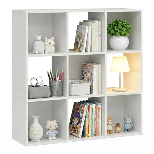 SageNest 9-Cube Storage Organizer Reversible Bookcase Shelf Open Cube Bookshelf Large Modern Storage for Living Room Bedroom & Office White