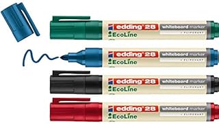 edding 28 EcoLine whiteboard marker - black, red, blue, green - set of 4 whiteboard pens - round nib 1.5-3 mm - whiteboard pen dry wipe - for whiteboards, flipcharts, memo boards - sketchnotes