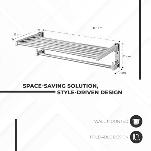Image of iBELL Stainless Steel Bathroom Towel Rack, Foldable Towel Stand & Hanger for Space-Saving Storage