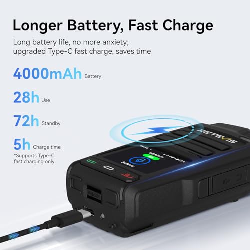 Retevis L71 4G Netzwerk Radio, Radio mit Unbegrenzter Reichweite und Typ-C, Unterstützt WLAN und Zello, 4000 mAh, PoC-Funkgeräte für Familienausflüge im Freien (1 Stück, Schwarz)