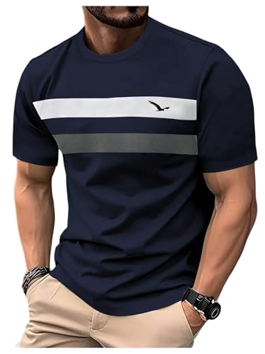 Image of RoseSeek Men's Color Block Short Sleeve Tee Shirts Casual Crewneck T Shirt Trendy Summer Tops